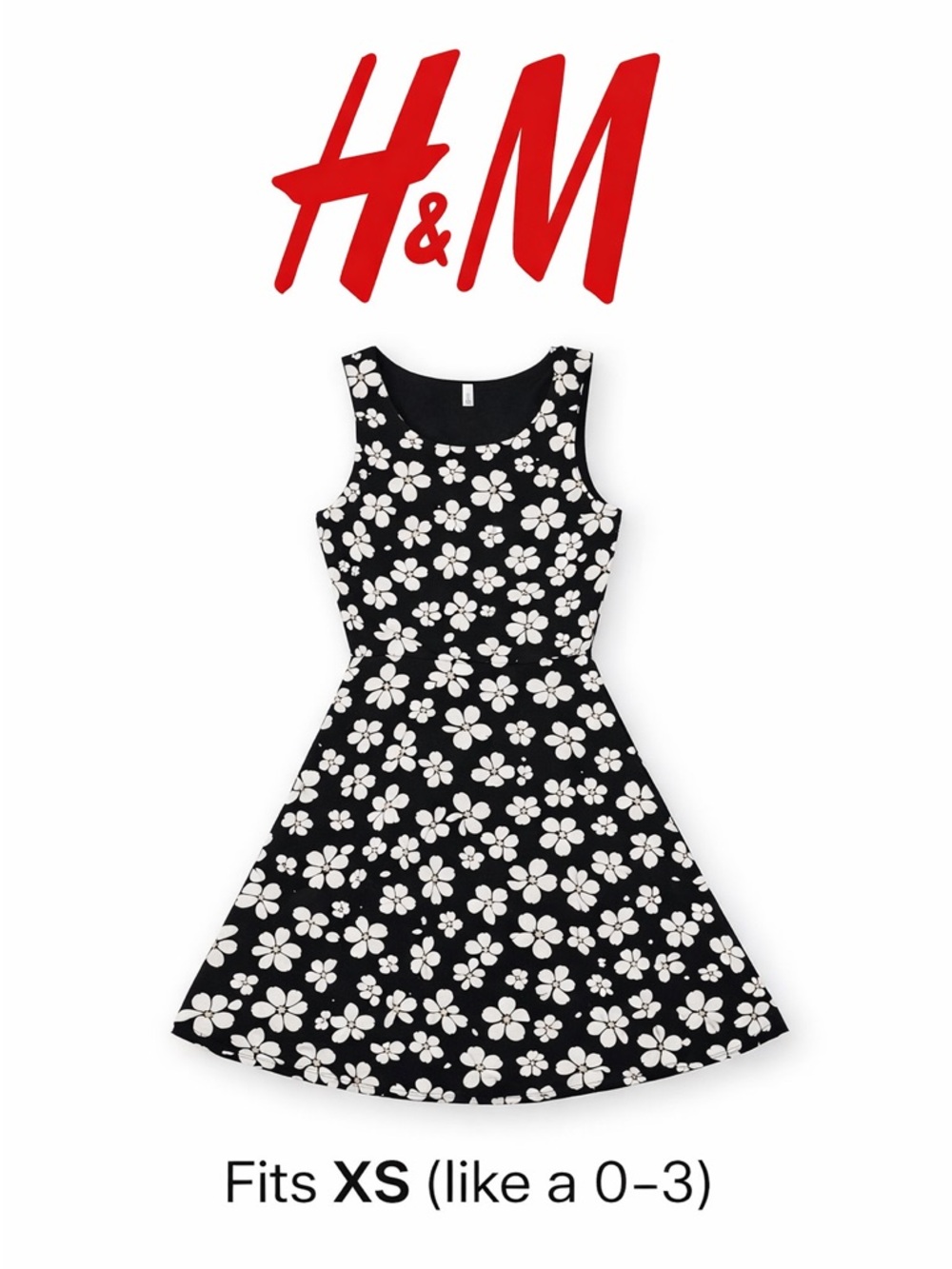 H&M Divided Black & White Floral Skater Dress 🌼 Fits XS